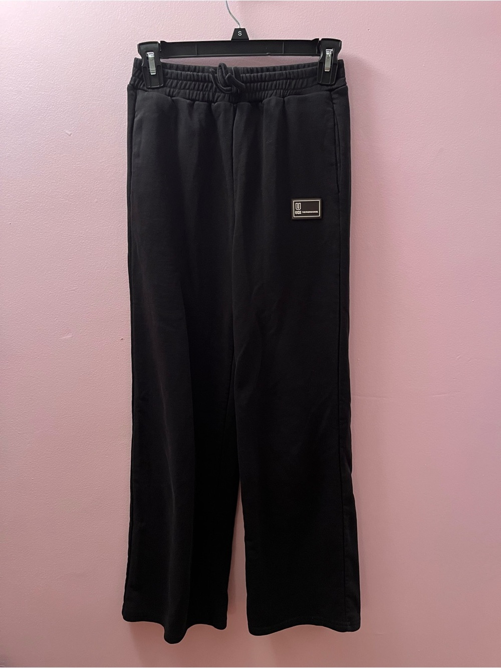 SHEIN Black Wide-Leg Drawstring Track Pants